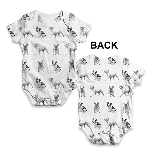 ALL-OVER PRINT Babygrow Baby Romper French Bulldogs Pattern Baby Unisex ALL-OVER PRINT Baby Grow Bodysuit 18-24 Months White