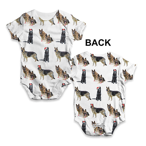 Funny Baby Bodysuits German Shepherds Santa Hats Pattern Baby Unisex ALL-OVER PRINT Baby Grow Bodysuit 0-3 Months White