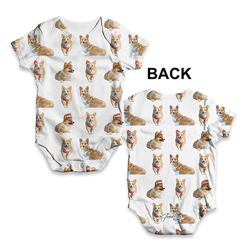 Welsh Corgis Santa Hats Pattern Baby Unisex ALL-OVER PRINT Baby Grow Bodysuit