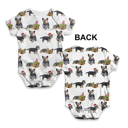Yorkshire Terriers Santa Hats Pattern Baby Unisex ALL-OVER PRINT Baby Grow Bodysuit
