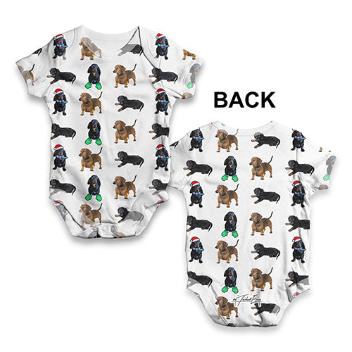 Dachshunds Santa Hats Pattern Baby Unisex ALL-OVER PRINT Baby Grow Bodysuit