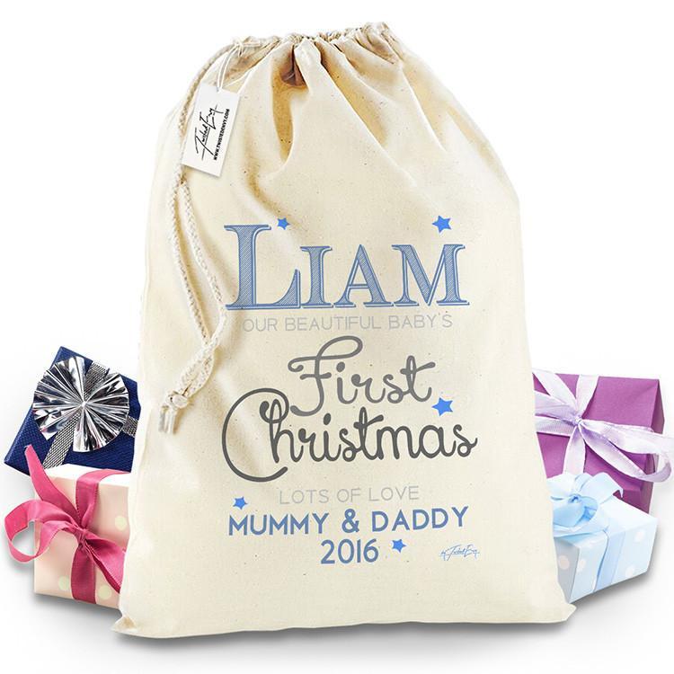 Personalised Baby's First Christmas White Santa Sack Christmas Stocking