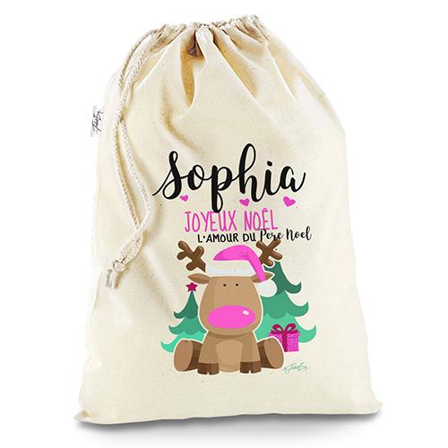 Personalised Joyeux No?¶«l Reindeer Natural Christmas Santa Sack Mail Post Bag