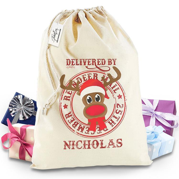 Delivered by Rudolph Personalised Stocking Christmas Santa Sack