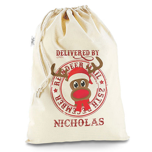 Delivered by Rudolph Personalised Stocking Christmas Santa Sack