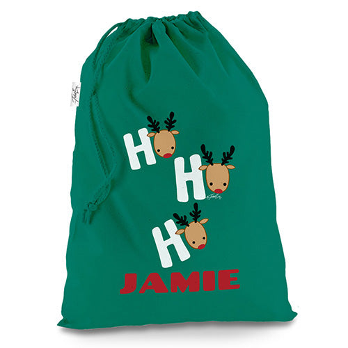 Ho Ho Ho Christmas Reindeer's Personalised Green Christmas Santa Sack Mail Post Bag