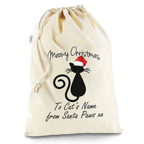Meowy Christmas Cat Santa Hat Personalised Santa Sack Christmas Stocking