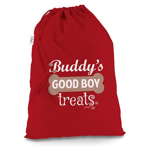 Good Dog Paw Prints Treats With Bone Personalised Red Christmas Present Santa Sack Mail Post Bag