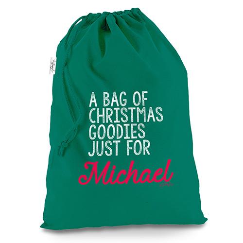 A Bag Of Christmas Goodies Personalised Green Luxury Christmas Santa Sack