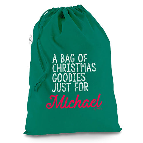 A Bag Of Christmas Goodies Personalised Green Christmas Santa Sack Gift Bag