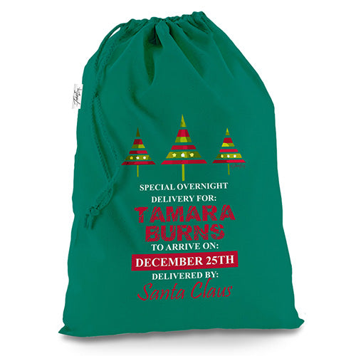 Personalised Christmas Tree's Overnight Delivery Green Christmas Present Santa Sack Mail Post Bag