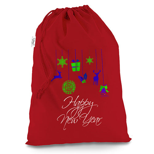 Happy New Year Christmas Ornaments Red Christmas Santa Sack Gift Bag
