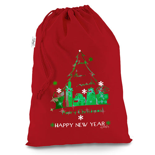 Merry Christmas Tree Presents Red Christmas Santa Sack Gift Bag