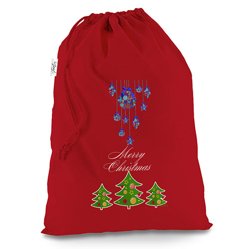 Merry Christmas Trees And Ornaments Red Christmas Santa Sack Gift Bag