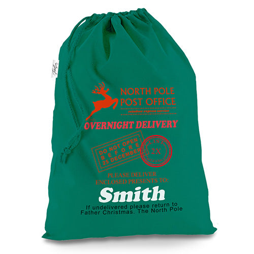 North Pole Post Office Personalised  Green Luxury Christmas Santa Sack