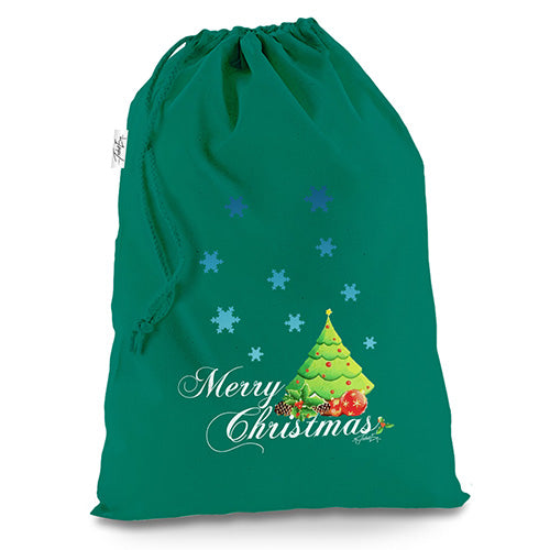 Merry Christmas Tree And Snowflakes Green Luxury Christmas Santa Sack