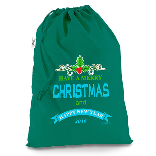 Merry Christmas And Happy New Year Green Christmas Santa Sack Gift Bag