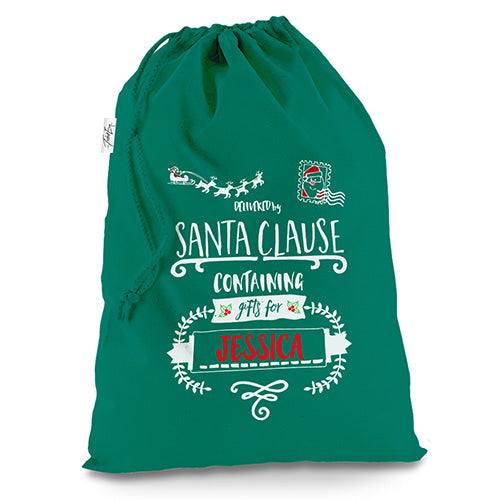 Personalised Delivery By Santa Green Christmas Present Santa Sack Mail Post Bag