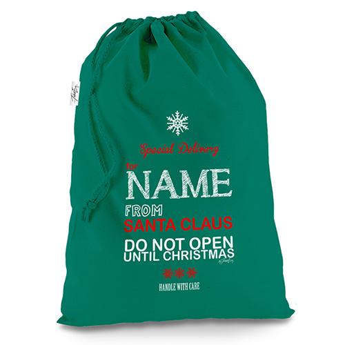Personalised Father Christmas Green Christmas Present Santa Sack Mail Post Bag