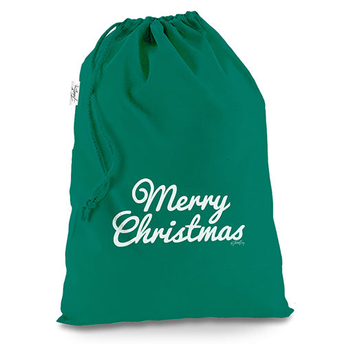 Rustic Vintage Merry Christmas Green Christmas Santa Sack Gift Bag