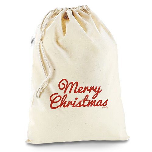 Rustic Vintage Merry Christmas White Stocking Christmas Santa Sack