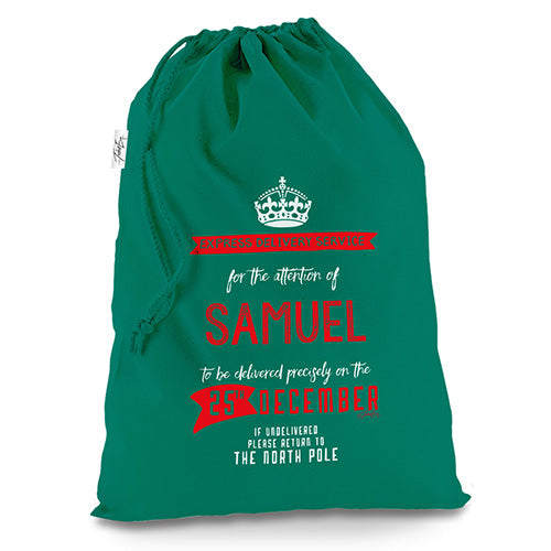 Personalised Express Delivery Service Green Christmas Santa Sack Mail Post Bag