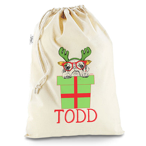 Personalised Christmas Present Pug White Santa Sack Christmas Stocking Gift Bag