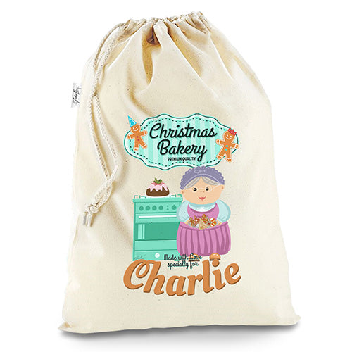 Christmas Bakery Grandma's Gingerbread Cookies Personalised White Christmas Santa Present Sack