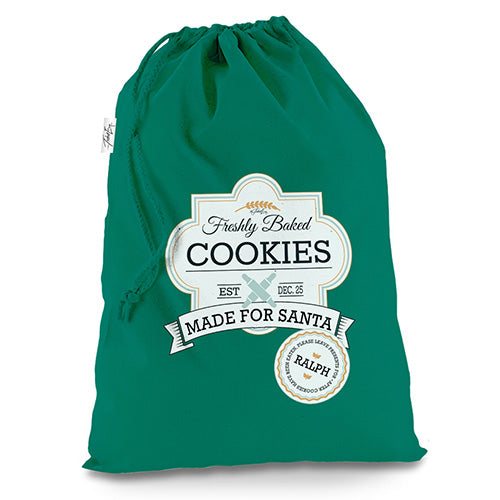 Freshly Baked Cookies For Santa Personalised Green Christmas Present Santa Sack Mail Post Bag