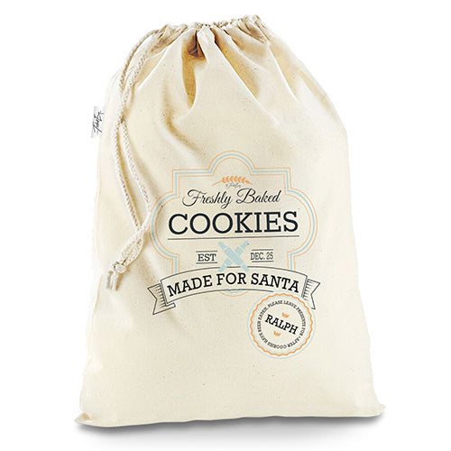 Freshly Baked Cookies for Santa Sack Personalised White Stocking Christmas Santa Sack