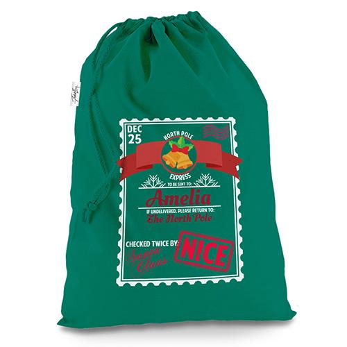 Christmas Approved Presents Personalised Green Christmas Santa Sack Mail Post Bag