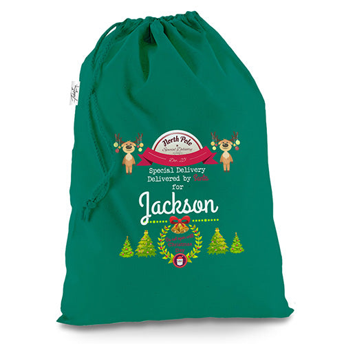 Christmas Personalised Reindeer Trees Personalised Green Christmas Santa Sack Gift Bag