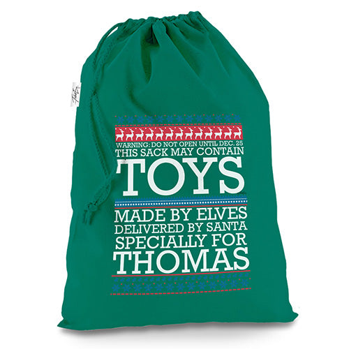 Toys Specially For Personalised Green Christmas Present Santa Sack Mail Post Bag