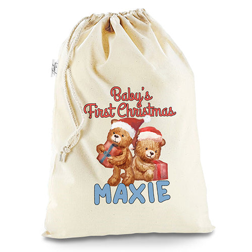 Teddy Bears Baby's First Christmas Personalised Sack White Santa Sack Christmas Stocking Gift Bag