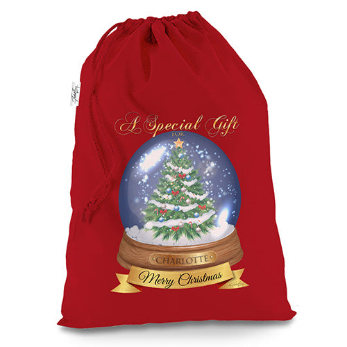 Snow Globe Merry Christmas Personalised Red Christmas Present Santa Sack Mail Post Bag