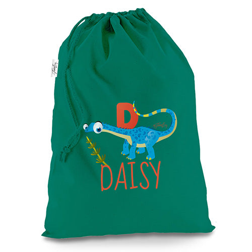 Personalised Baby Dinosaur Letter D Green Christmas Present Santa Sack Mail Post Bag