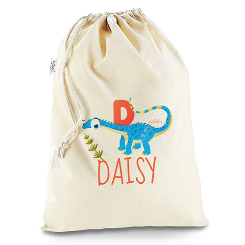 Personalised Dinosaur Letter D White Santa Sack Christmas Stocking Gift Bag