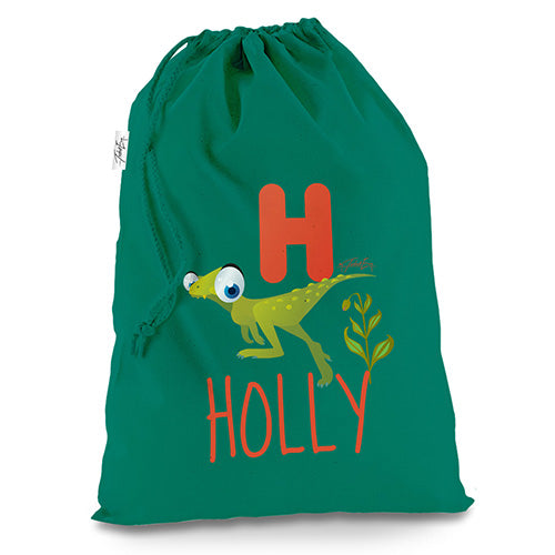 Personalised Baby Dinosaur Letter H Green Christmas Present Santa Sack Mail Post Bag