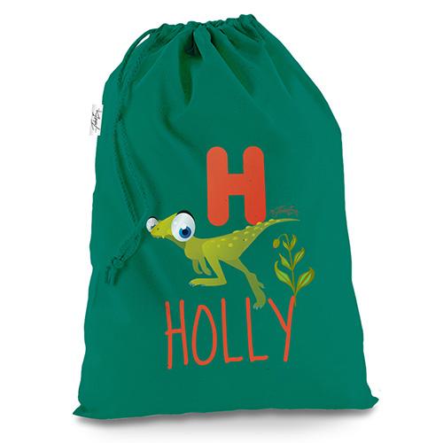 Personalised Baby Dinosaur Letter H Green Christmas Santa Sack Gift Bag