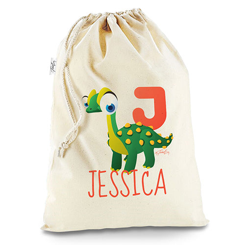 Personalised Dinosaur Letter J White Santa Sack Christmas Stocking Gift Bag