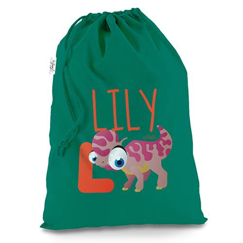 Personalised Baby Dinosaur Letter L Green Christmas Santa Sack Mail Post Bag