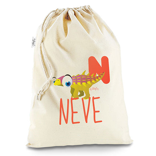 Personalised Dinosaur Letter N White Christmas Santa Present Sack