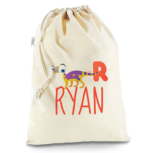 Personalised Dinosaur Letter R White Stocking Christmas Santa Sack