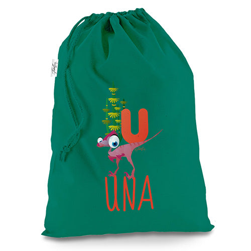 Personalised Baby Dinosaur Letter U Green Christmas Santa Sack Gift Bag
