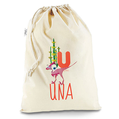 Personalised Dinosaur Letter U White Stocking Christmas Santa Sack