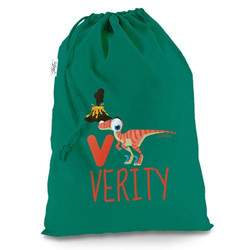 Personalised Baby Dinosaur Letter V Green Christmas Present Santa Sack Mail Post Bag