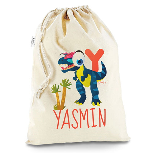 Personalised Dinosaur Letter Y White Santa Sack Christmas Stocking Gift Bag