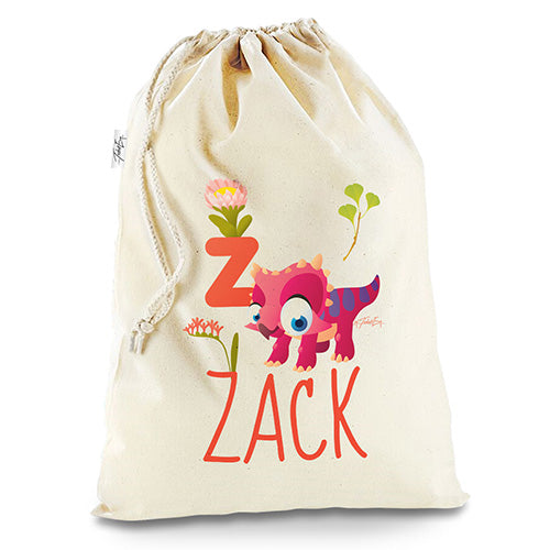 Personalised Dinosaur Letter Z White Christmas Santa Present Sack