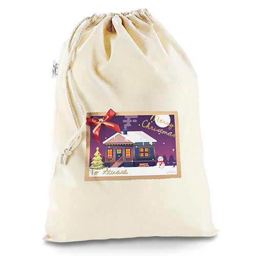 Winter Christmas Landscape Postcard Personalised White Christmas Santa Present Sack