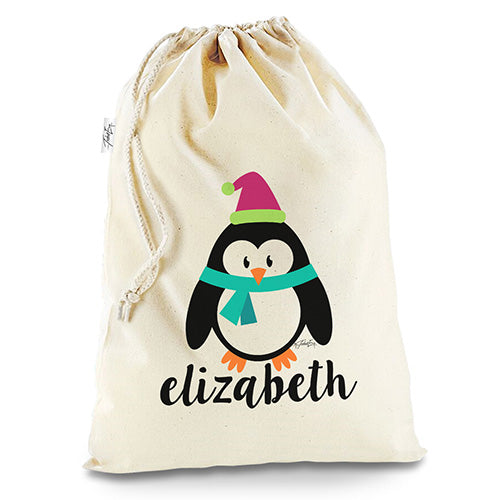 Personalised Christmas Penguin White Christmas Santa Present Sack